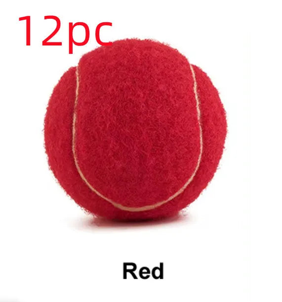 6.3 cm diameter solid rubber dog tennis ball in assorted bright colours on a green lawn.