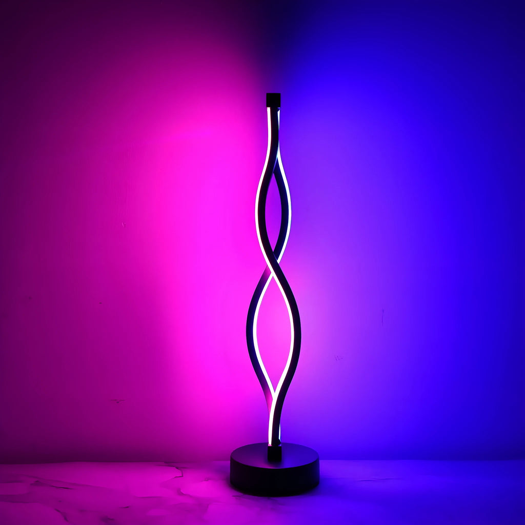 Black aluminium desk lamp with touch dimming controls and three-colour button