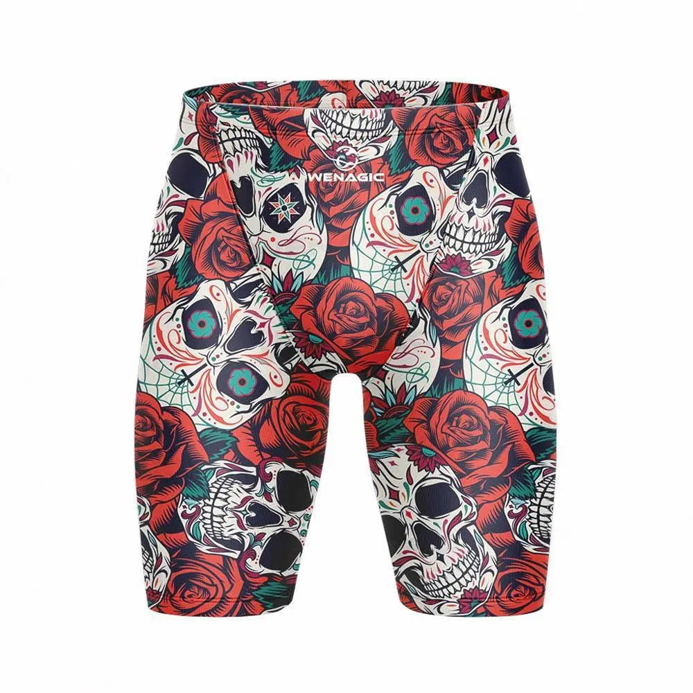 Men's swimming pants in briefs style with polyester and Lycra fabric, shown in multiple colour options