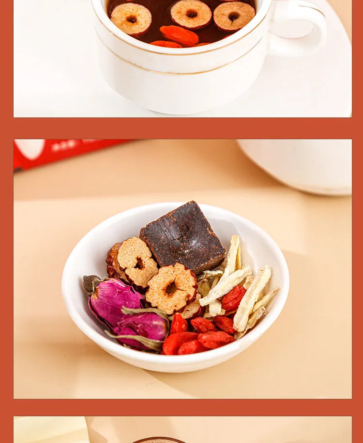 Box of Yuantang brown sugar ginger and red date herbal tea bags, net weight 150g.