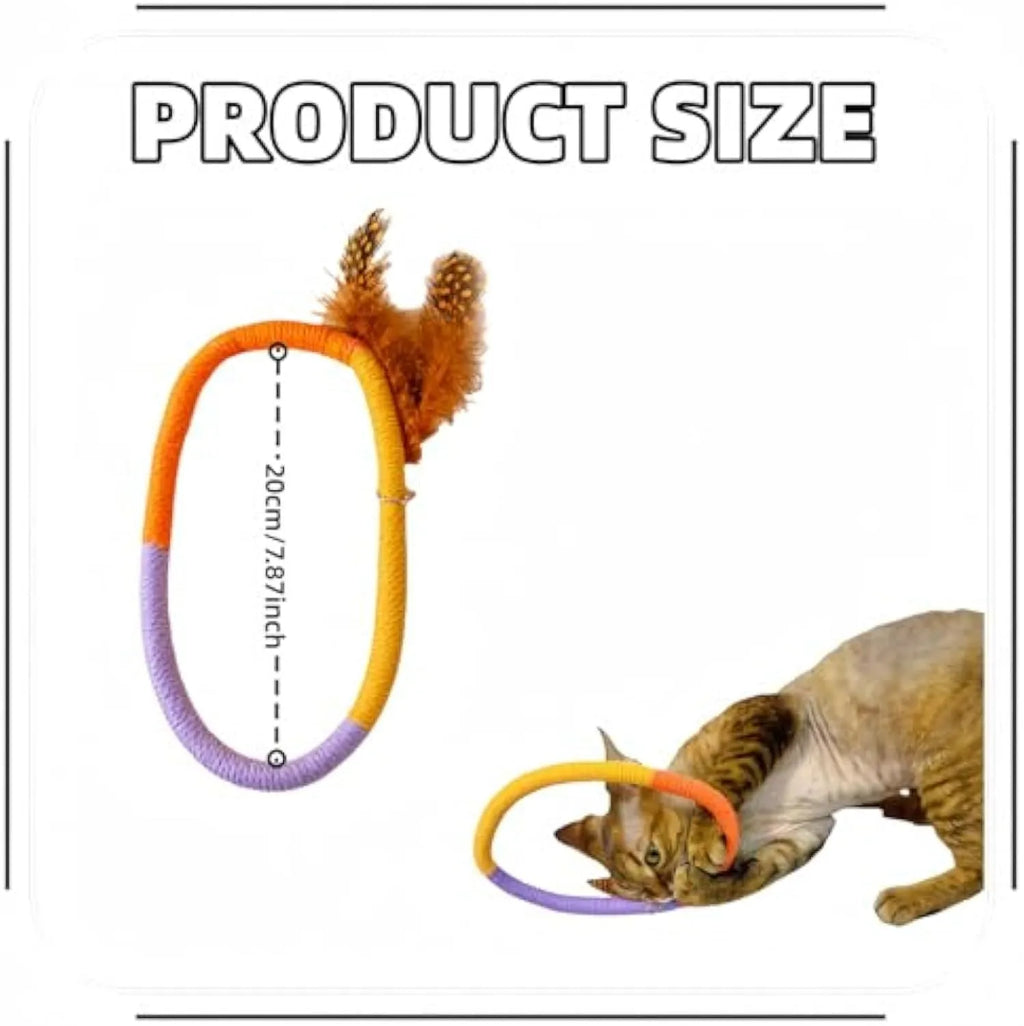 Green cotton rope cat toy with feathers and catnip for safe chewing and interactive play