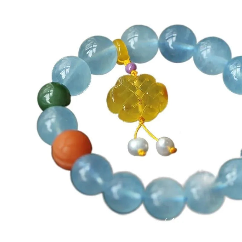10mm round aquamarine bead bracelet unisex simple cartoon style jewellery