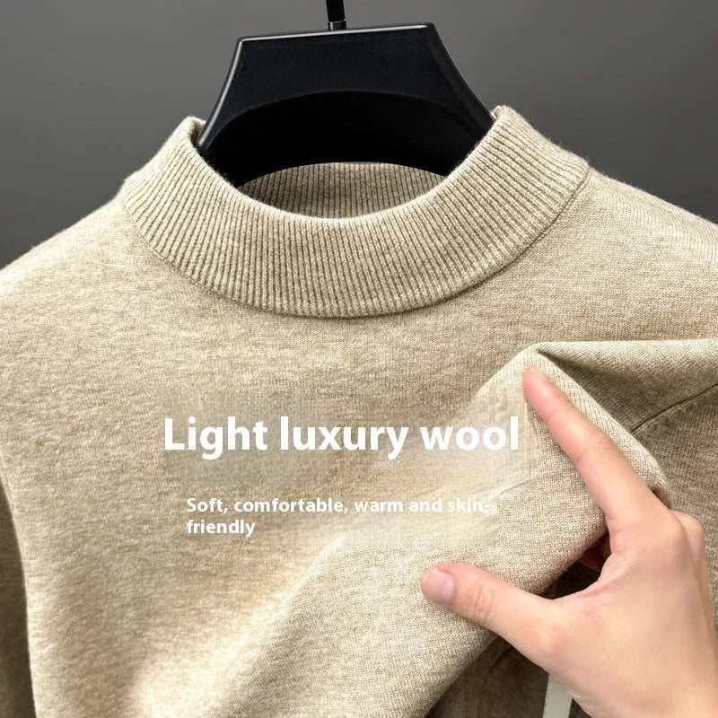 Men's half turtleneck wool knitwear pullover in deep sea blue colour showing regular fit and long sleeves