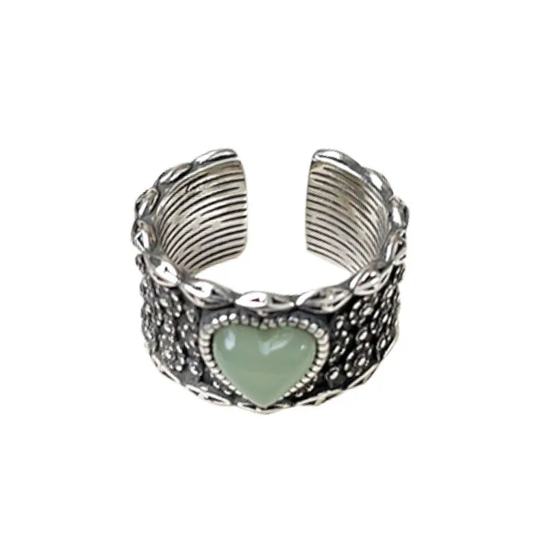 Adjustable heart ring in silver-plated white copper with retro moon design