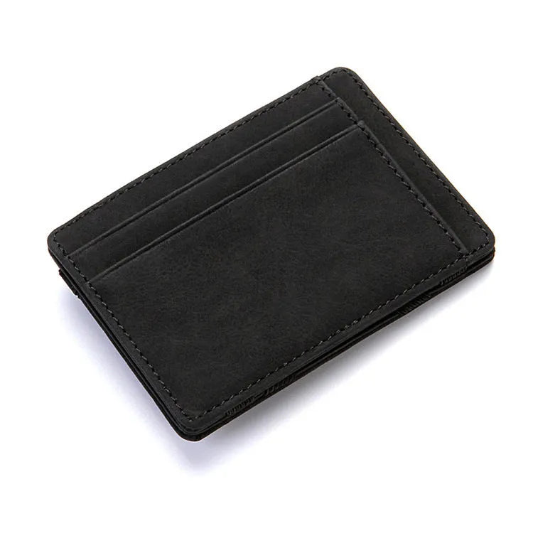 PU leather RFID anti-theft magic wallet with zipper coin pocket in a choice of solid colours.