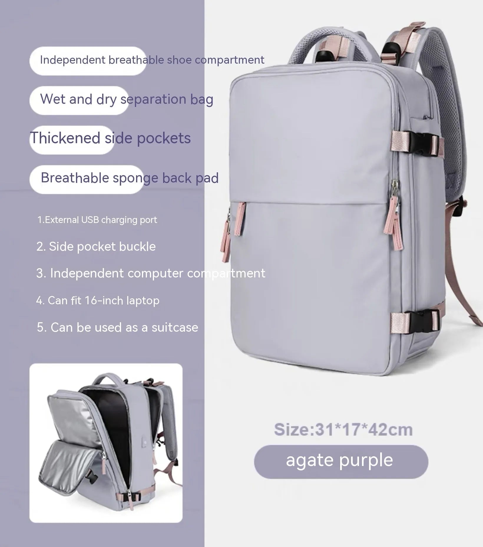 Large waterproof nylon mummy backpack shown in one of 32 available colours, suitable for travel and hiking.
