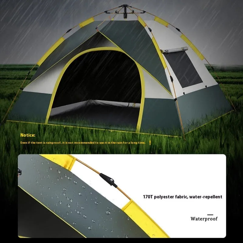 Dark green automatic pop-up camping tent for 3-4 people with quick-open frame