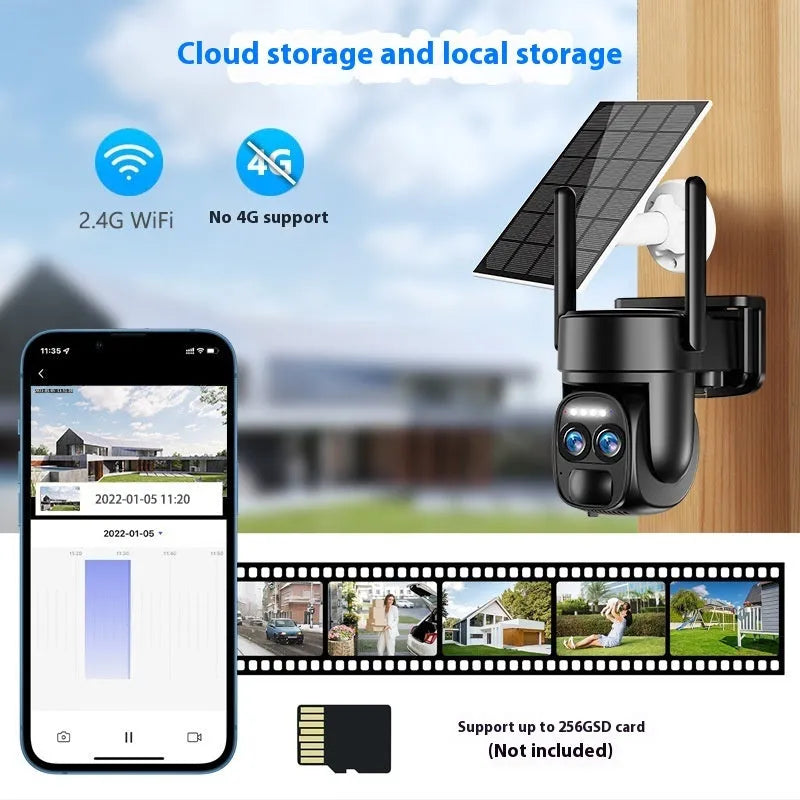 Solar powered 8x zoom surveillance camera with night vision and 4G wifi capabilities for household security