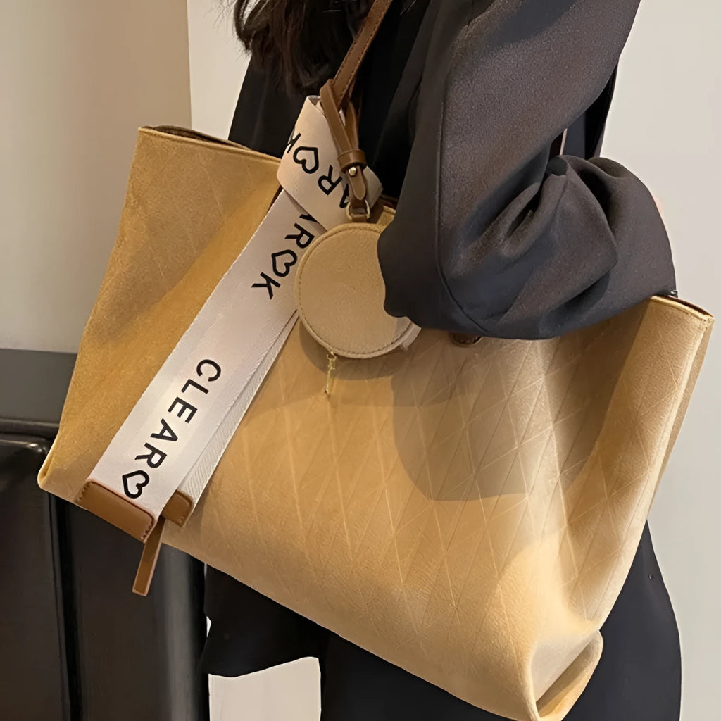 Women's large casual shoulder tote bag in horizontal square design with soft polyester construction