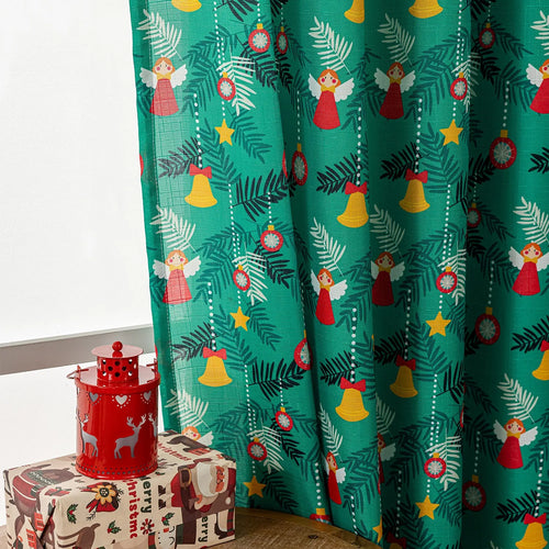 Green and red Christmas curtain with snowman and angel cartoon print, American style 1 metre window decoration