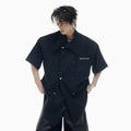 Men's loose summer casual short-sleeved shirt in high-count cotton blend with lapel collar