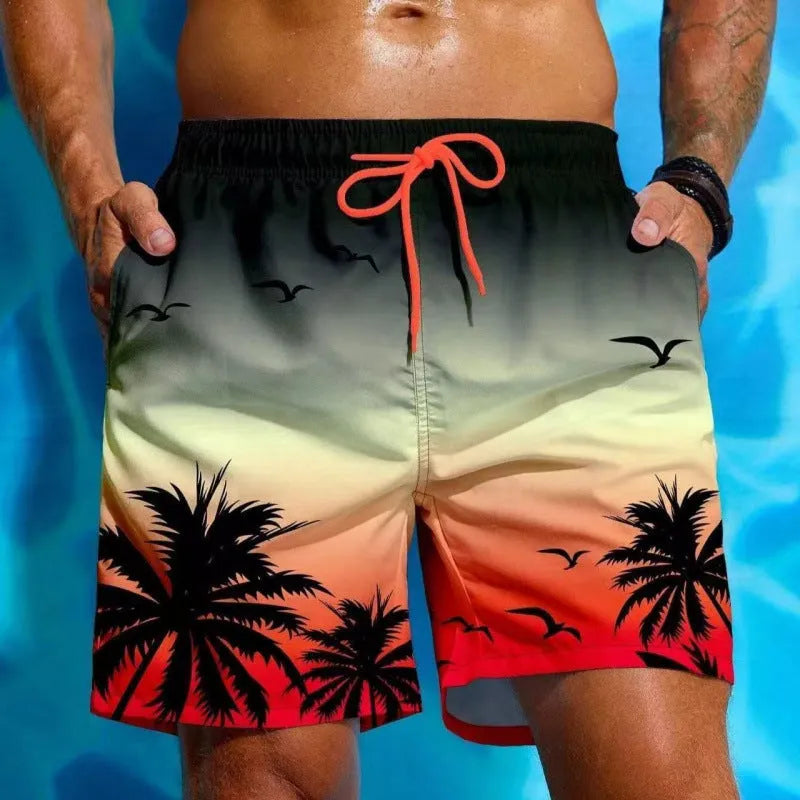 Men's ethnic style loose board swimming trunks in polyester, shown in colour J001.