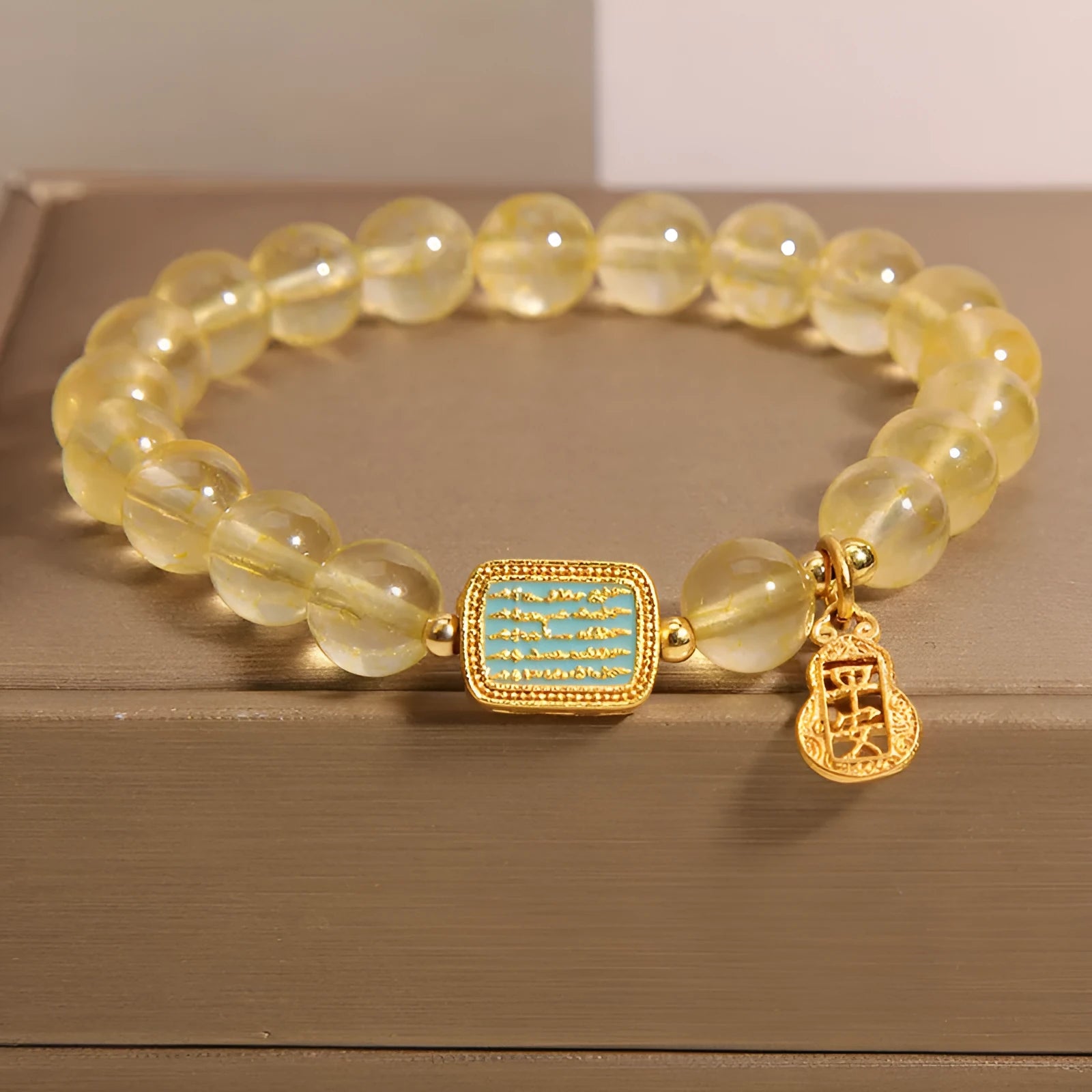 Women's yellow citrine crystal bracelet with rhinestones on adjustable 7-inch band