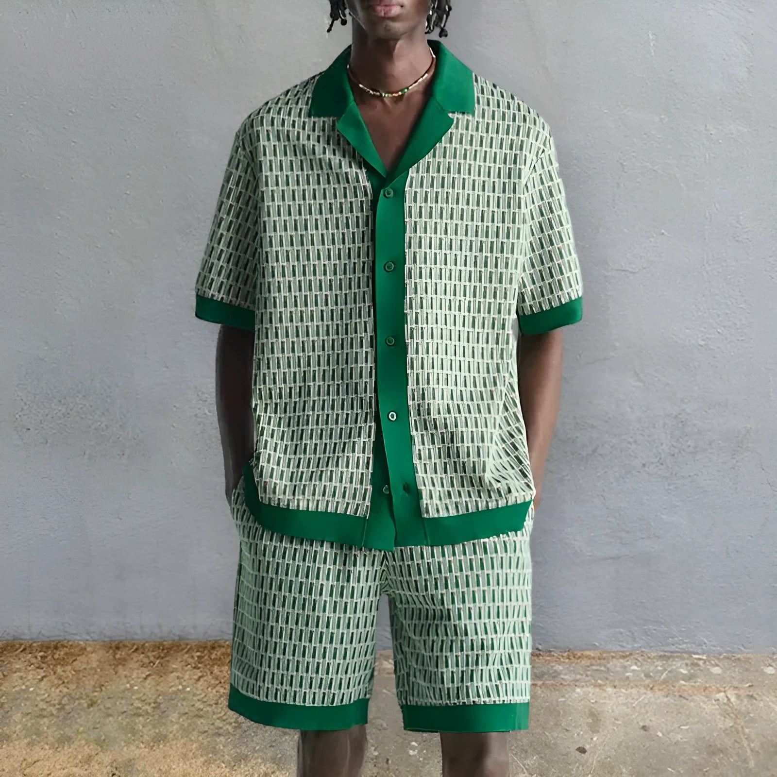 Men's printed short-sleeved shirt and matching shorts two-piece set in colour MHX01344.