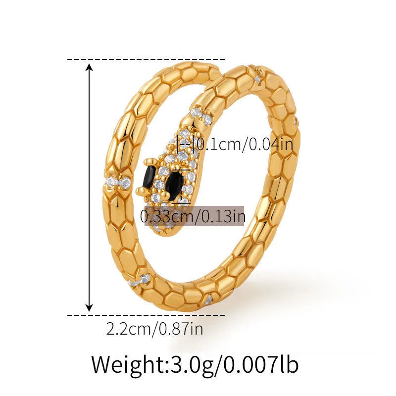 Adjustable snake-shaped copper index finger ring with 18K gold colour and diamond treatment