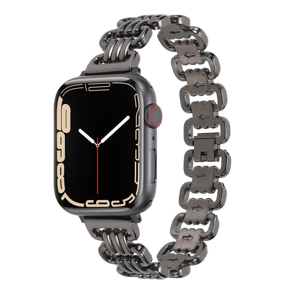 Alloy metal ladies watch bracelet for Apple Watch in silver, black, gold, rose gold, starlight colours.