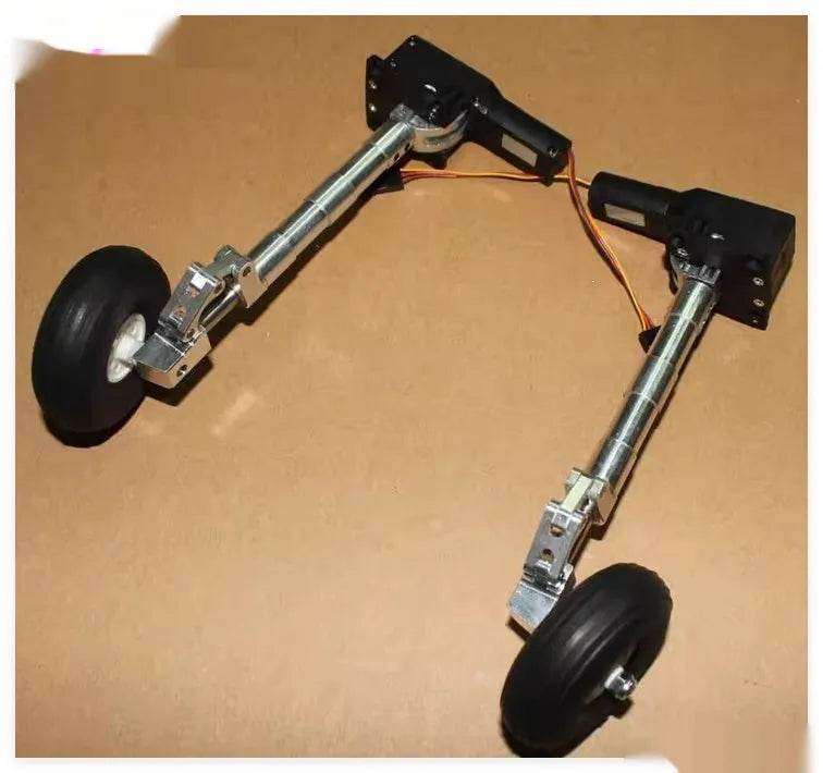 Black alloy retractable landing gear for RC aircraft with shock-absorbing mechanism and adjustable height