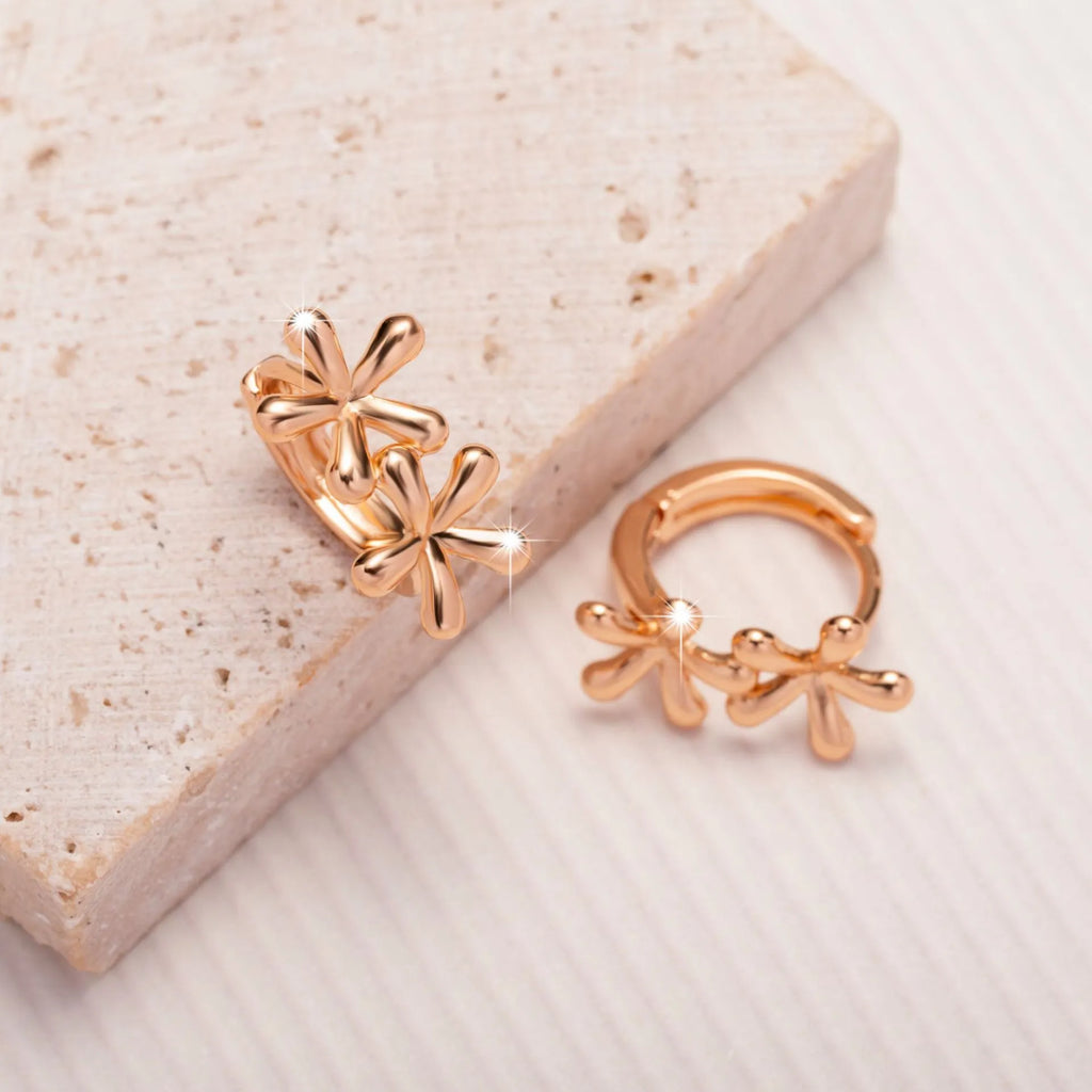 Rose gold waterdrop flower earrings with circular shape and electroplated finish