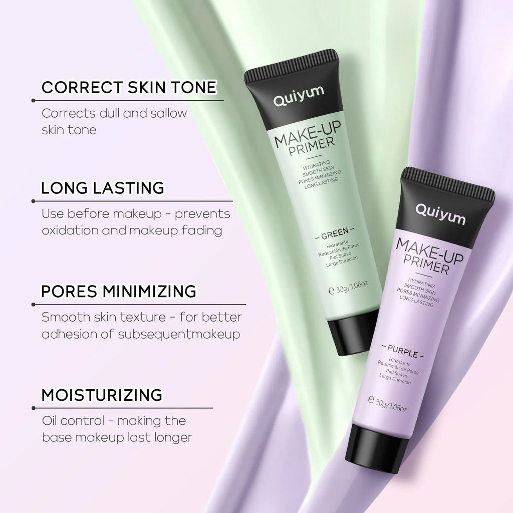 4 colour makeup primer compact showing green, pink, and purple colour correcting cream shades