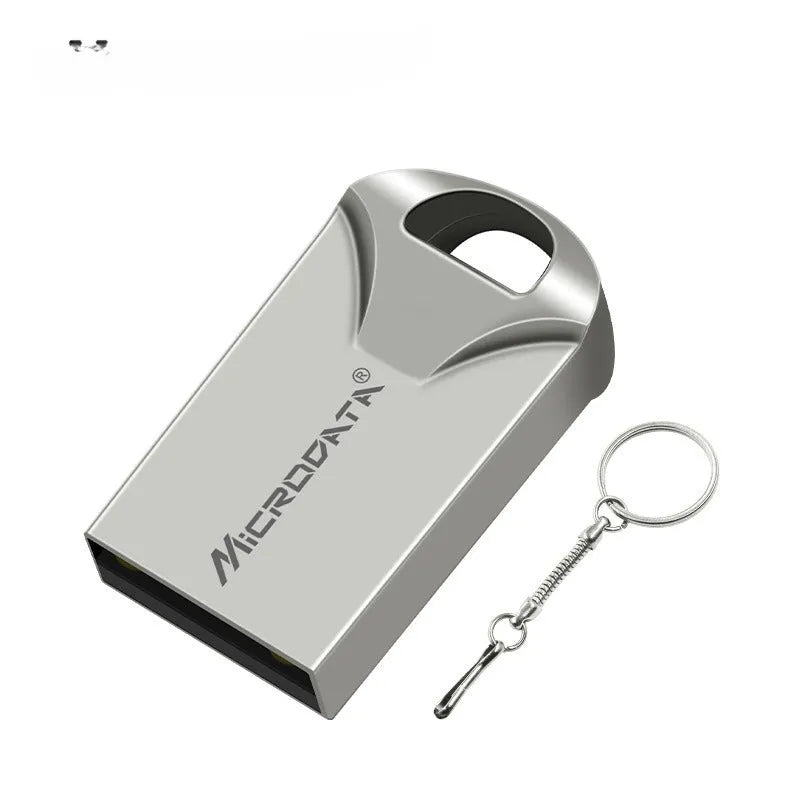 Silver metal USB flash drive on a chain necklace for portable data storage
