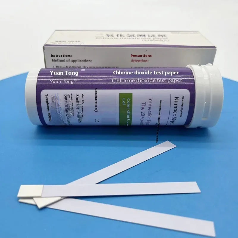 Bottle containing 50 chlorine dioxide test papers for water concentration detection