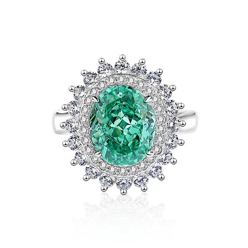 S925 silver geometric ellipse ring with Palai Bahao emerald stone in multiple colour options