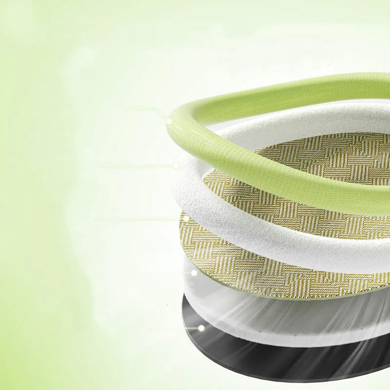 Green pet bed with fruit-patterned backrest, shown in large size for dogs.