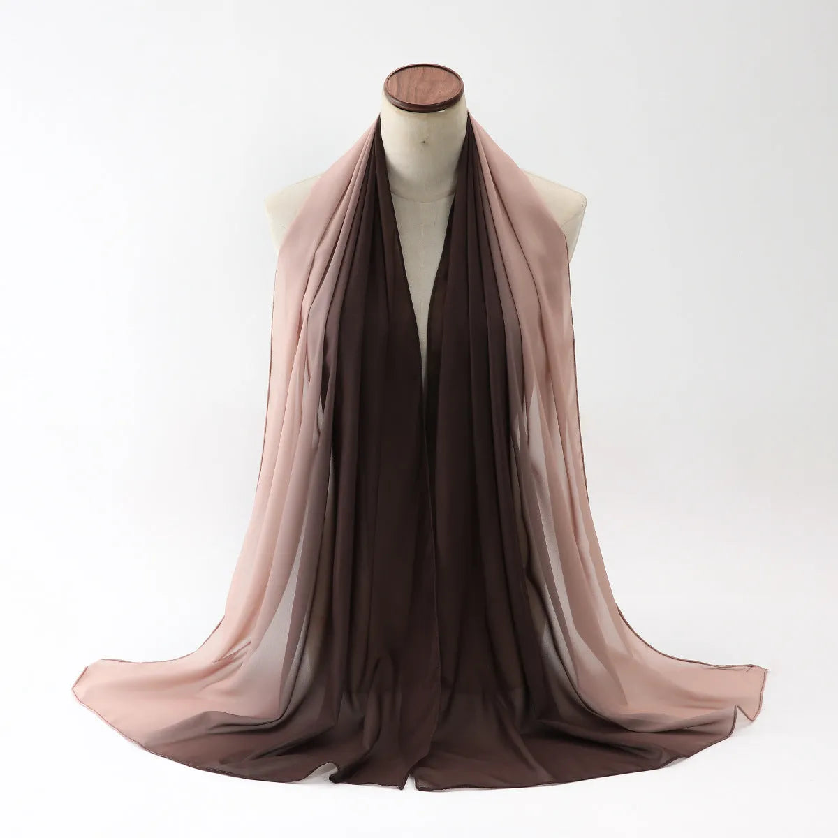 Women's chiffon bubble towel texture scarf in ethnic Pu long style showing length and colour options