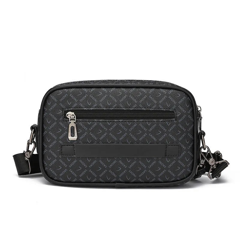 Men's geometric pattern messenger bag with shoulder strap and handheld option in black colour