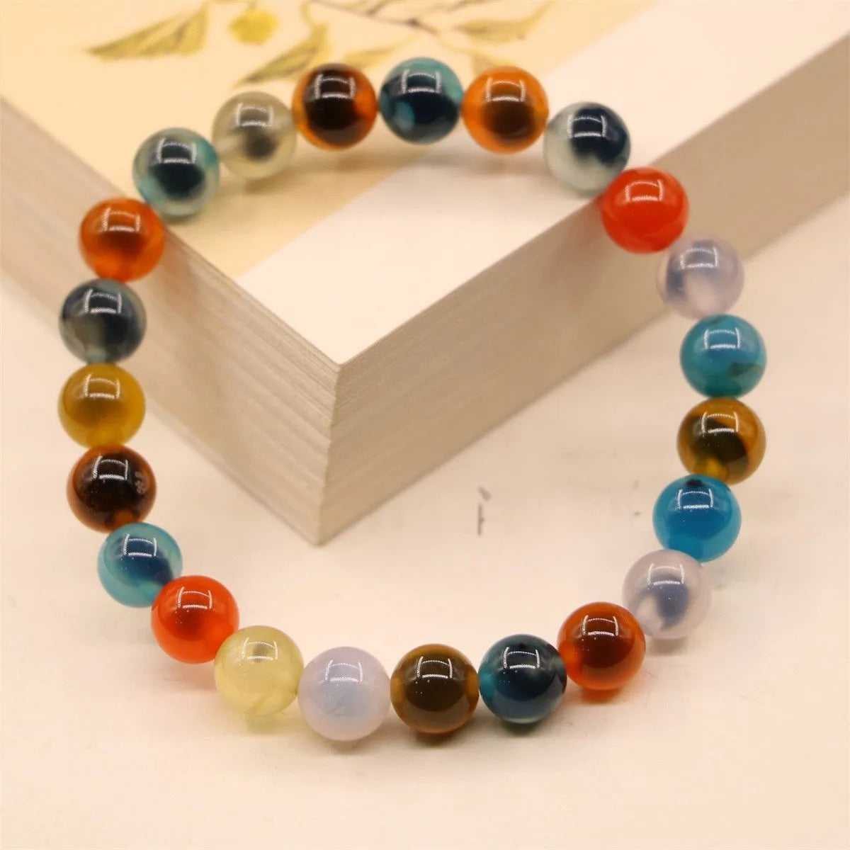 Natural colourful sugar heart agate and coloured glaze copper coin snake bracelet for women