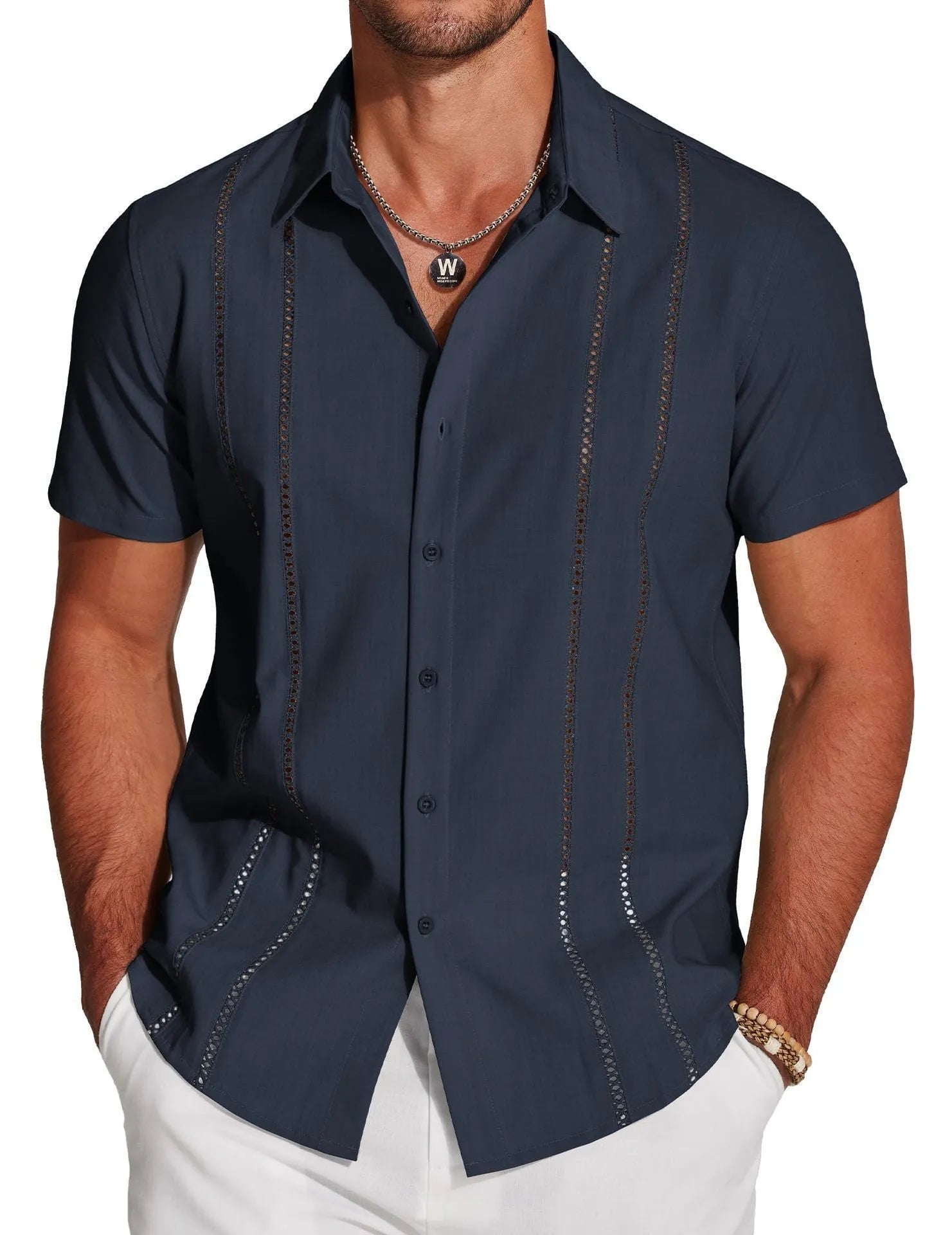 Men's slim fit short sleeve Hawaiian shirt with digital print pattern