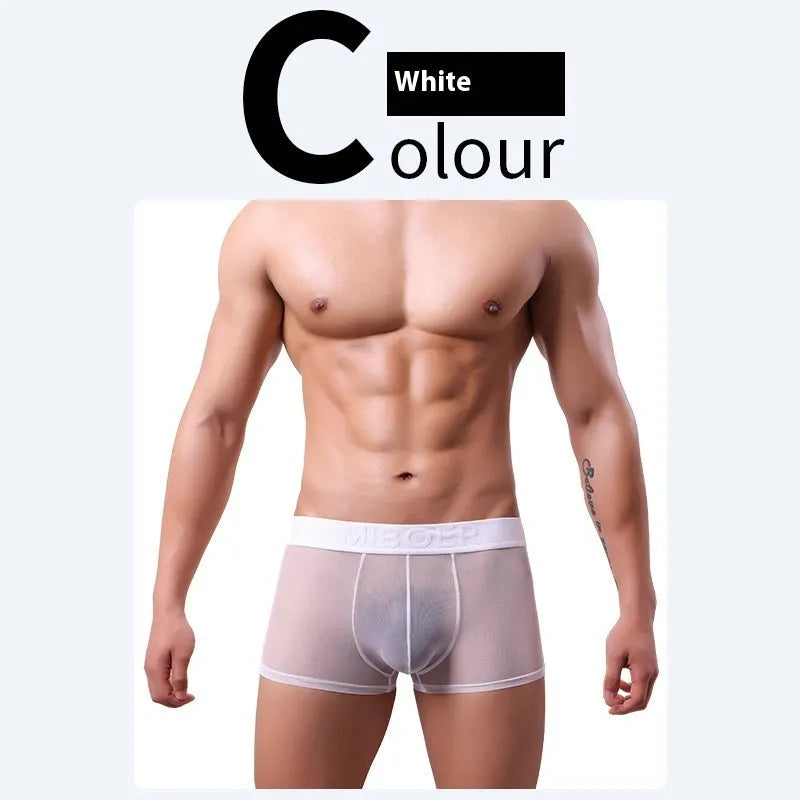Men's thin invisible breathable boxer shorts in black colour showing knit polyester fabric texture