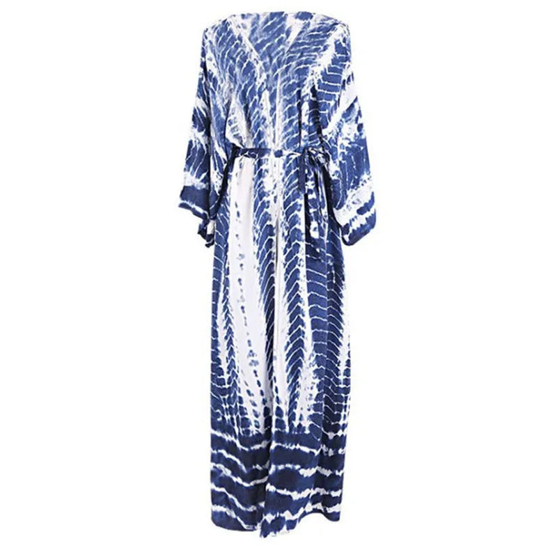 Printed cotton beach cover-up blouse with long sleeves in multiple colour options
