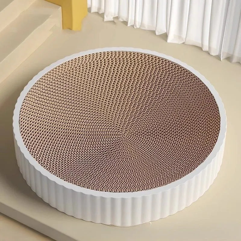 Green or white 55cm round cat scratching board with replaceable corrugated panels