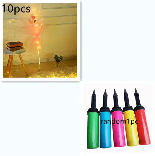 Transparent round LED luminous balloon rose bouquet with artificial flower and lights for DIY assembly