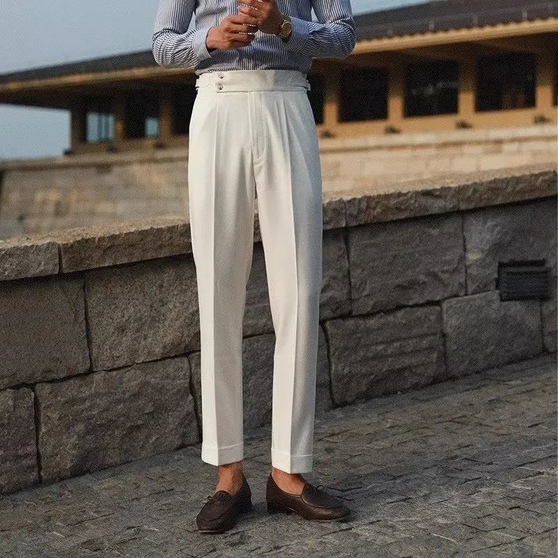 Men's slim fit straight leg suit trousers in chemical blend fabric for business formal wear