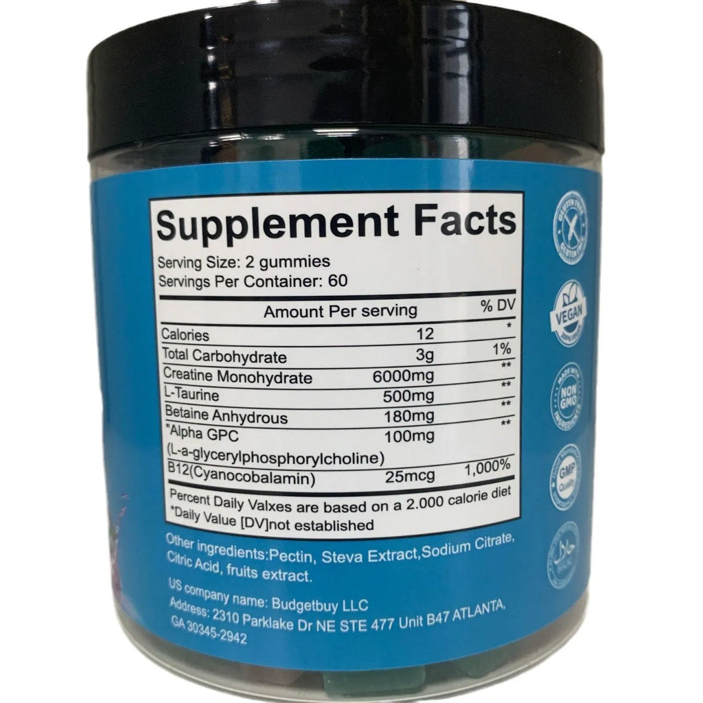Bottle of raspberry flavoured creatine monohydrate gummies 120 pills