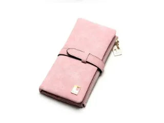 Korean style retro long women's wallet open showing multiple compartments and phone pouch