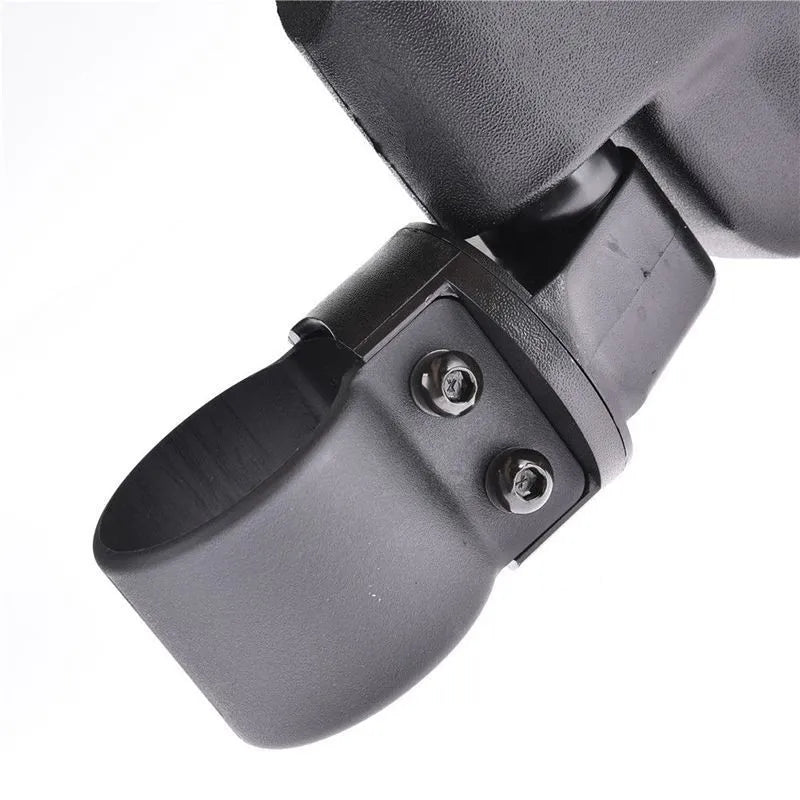 Pair of black plastic and glass universal UTV off-road motorcycle rearview mirrors in packaging