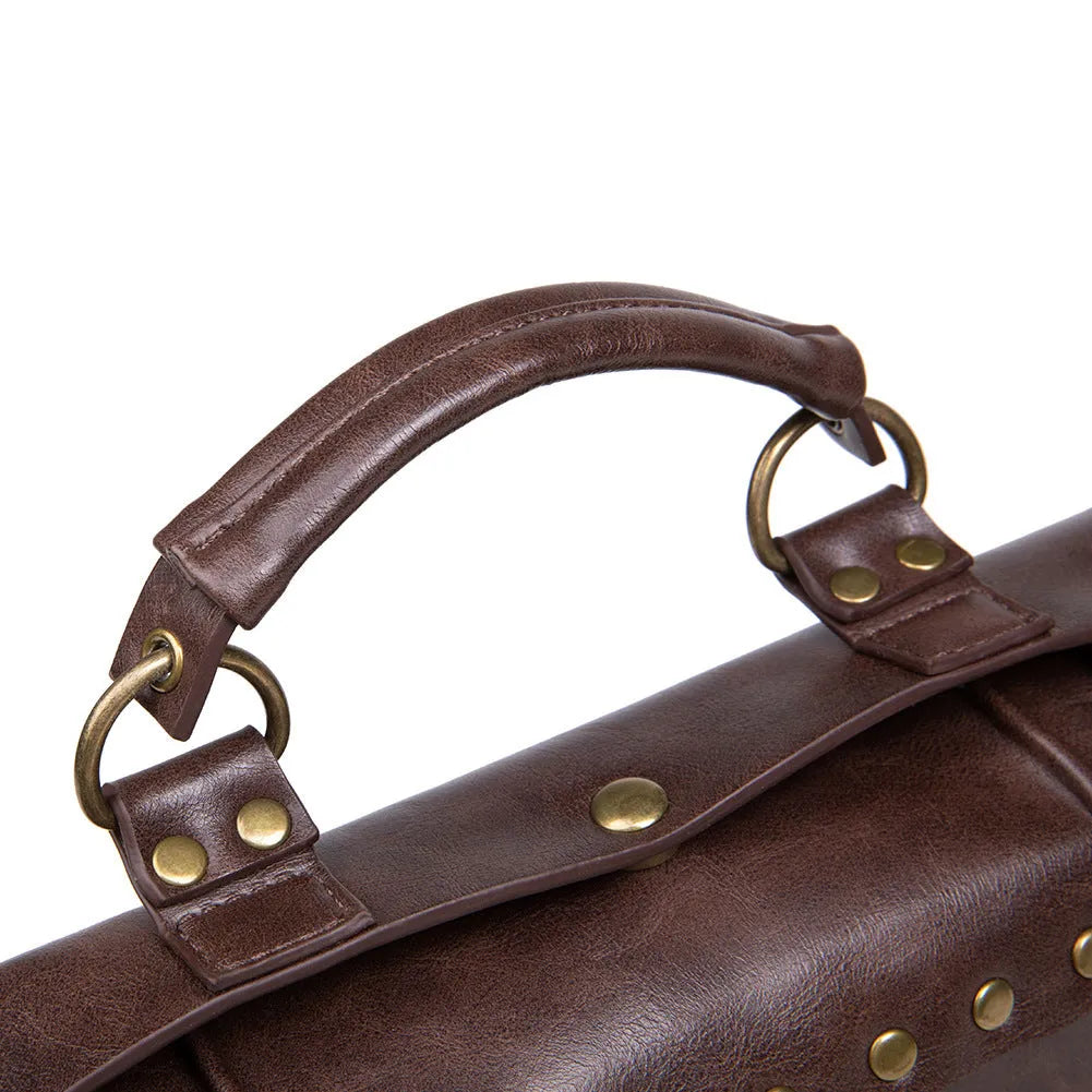 Bronze steampunk industrial retro shoulder bag with metal hardware and pillow bag shape