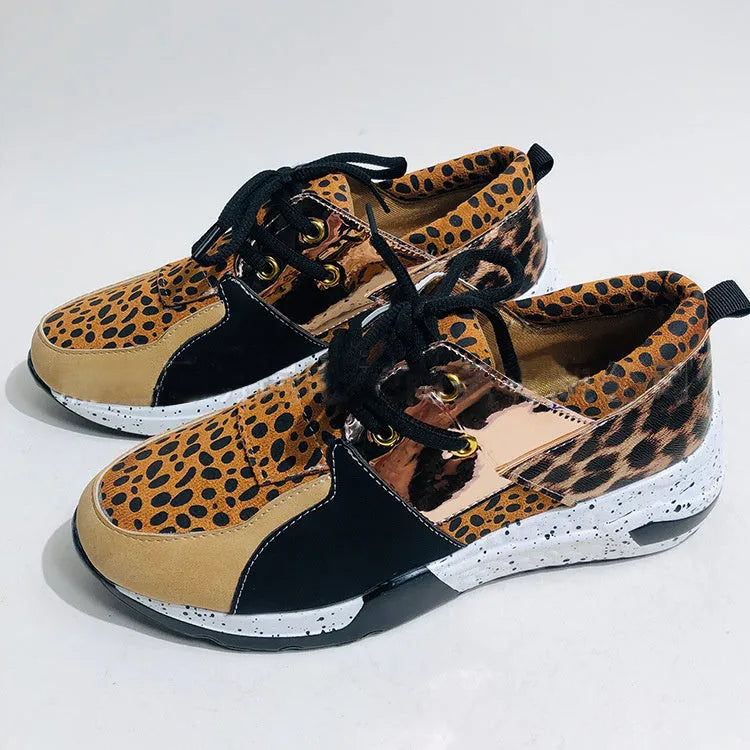Women's suede casual sneakers with wedge heel in leopard print and snake pattern designs