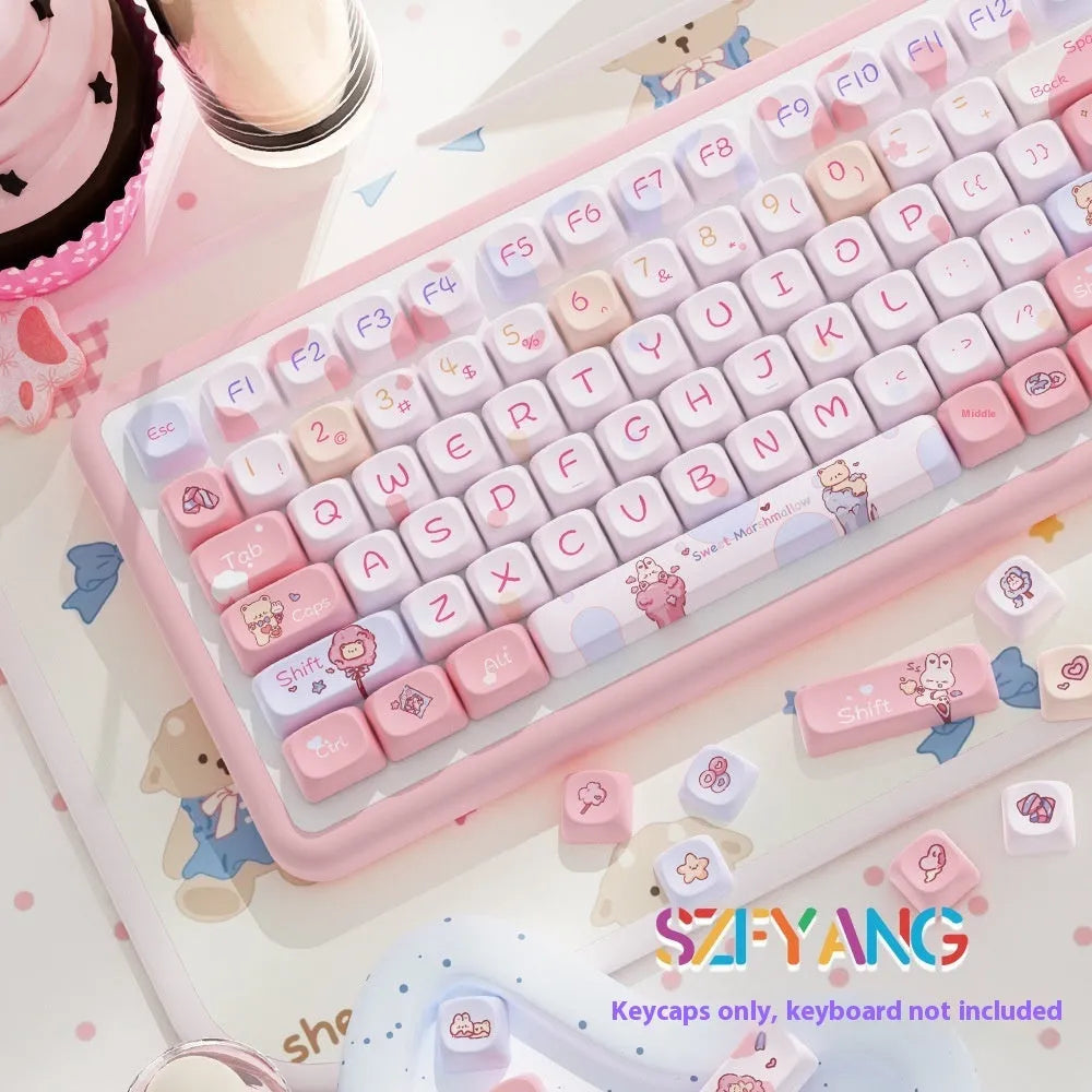 Sweet cotton candy coloured mechanical keyboard keycaps set showing 112-key and 120-key options.
