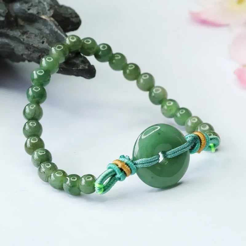 Natural jade star-shaped safety buckle bracelet with emerald oil green beads approximately 6mm