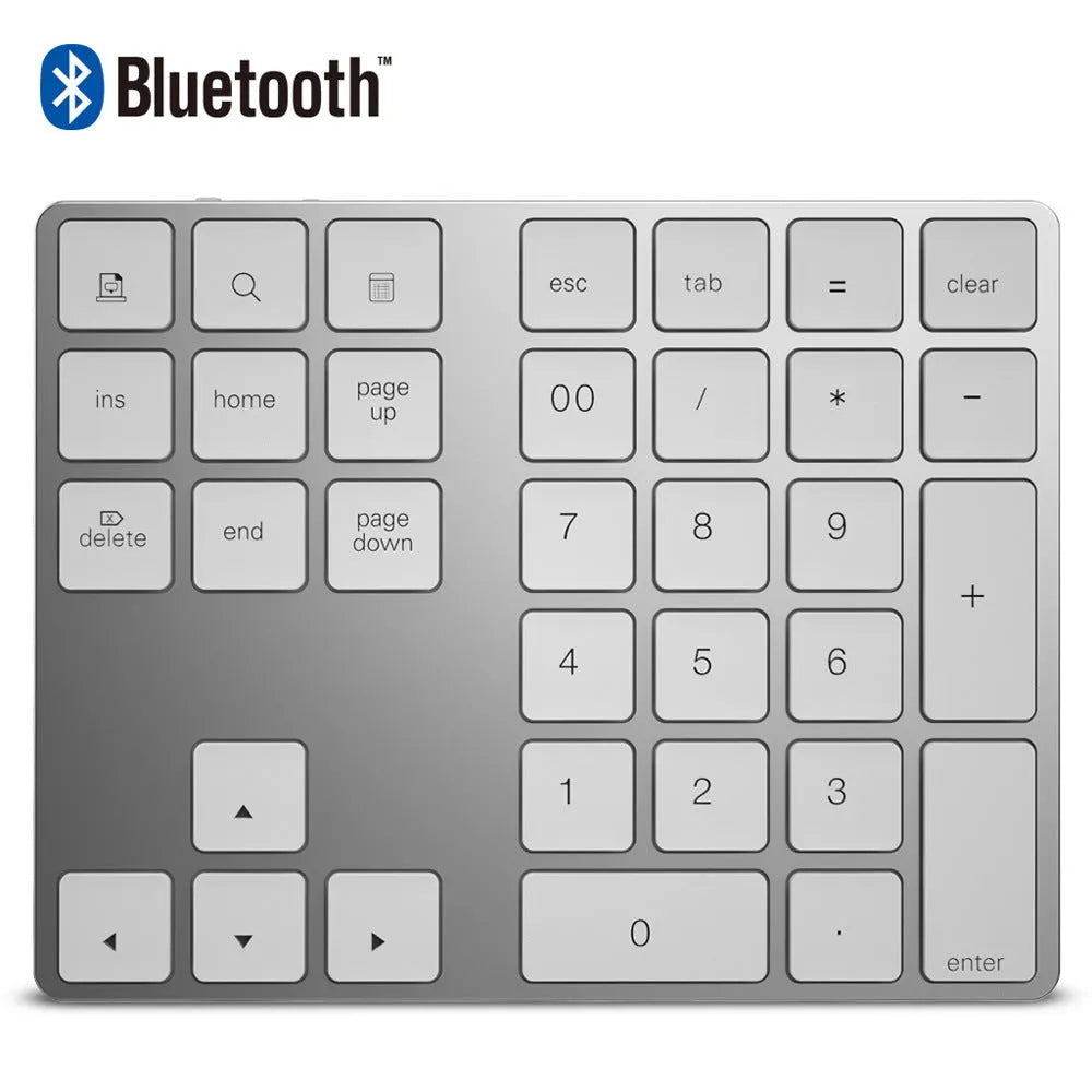 Aluminium alloy wireless numeric keypad with 34 Bluetooth 3.0 keys in black