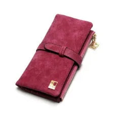 Korean style retro long women's wallet open showing multiple compartments and phone pouch