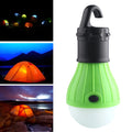 Portable hanging hook LED camping lantern with 3 bulbs in red, yellow, blue, or green colours