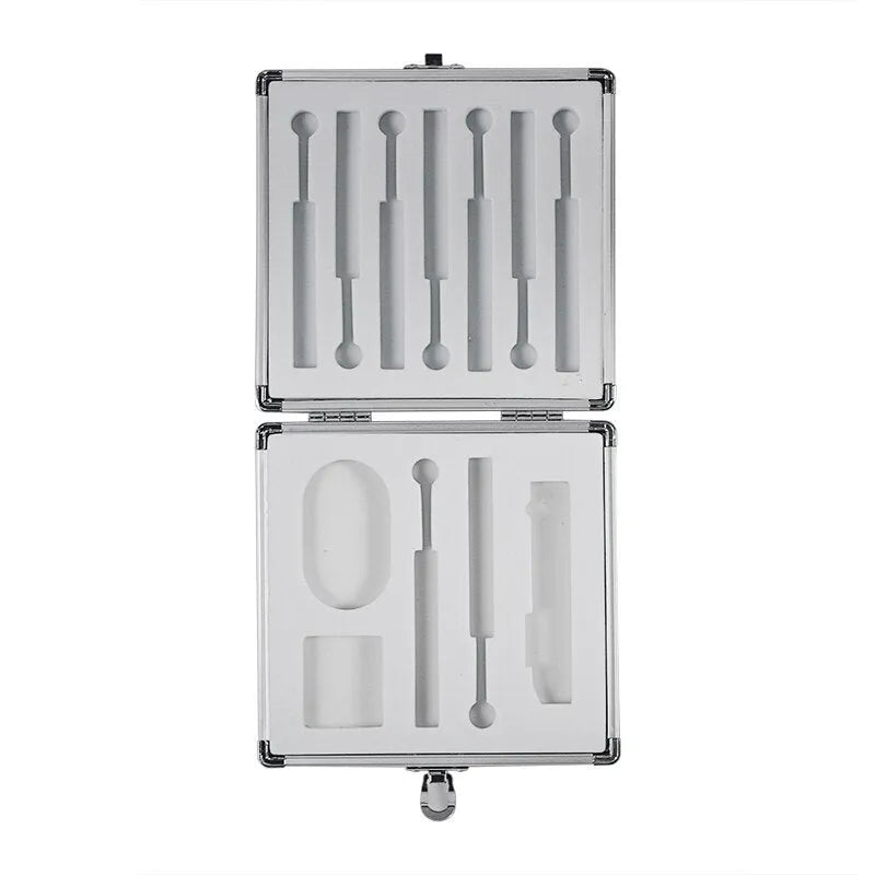 Silver aluminium storage box for portable soldering iron showing compact dimensions