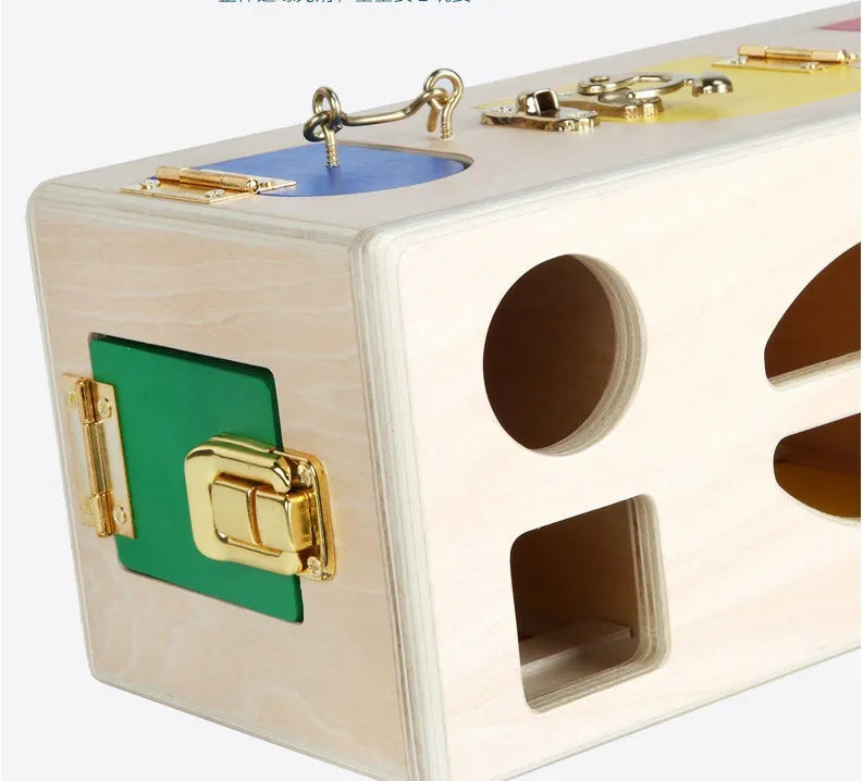 Wooden educational shape matching puzzle box for preschool children with geometric shapes