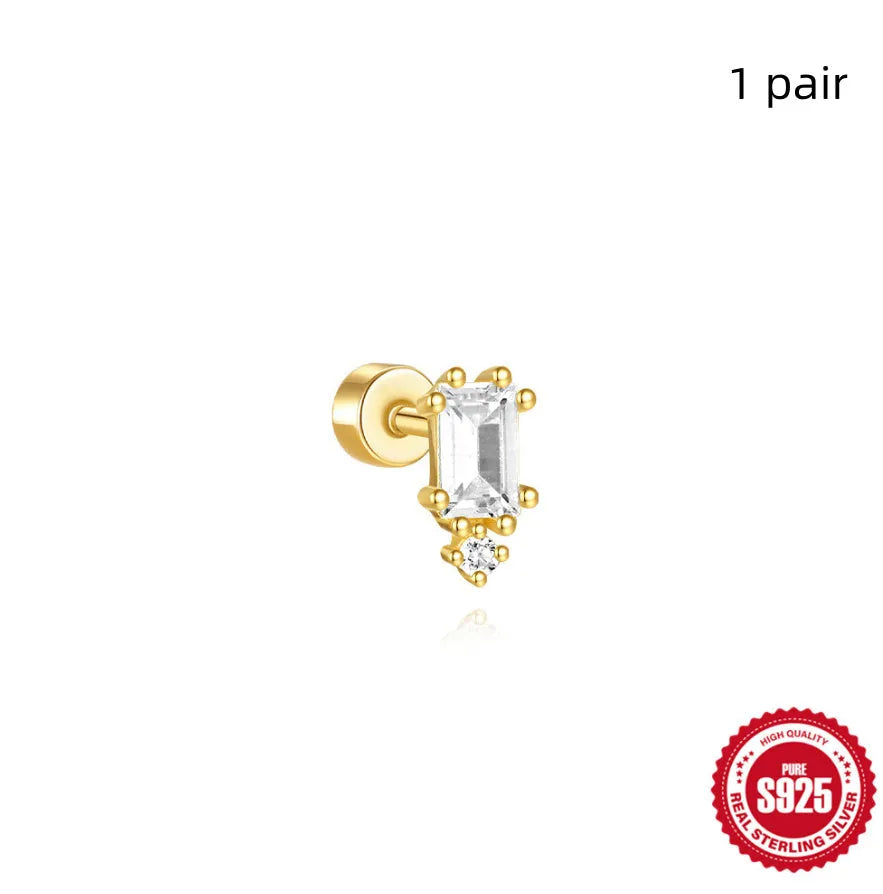 S925 sterling silver flat column thread ear bone stud in a gold-tone finish.