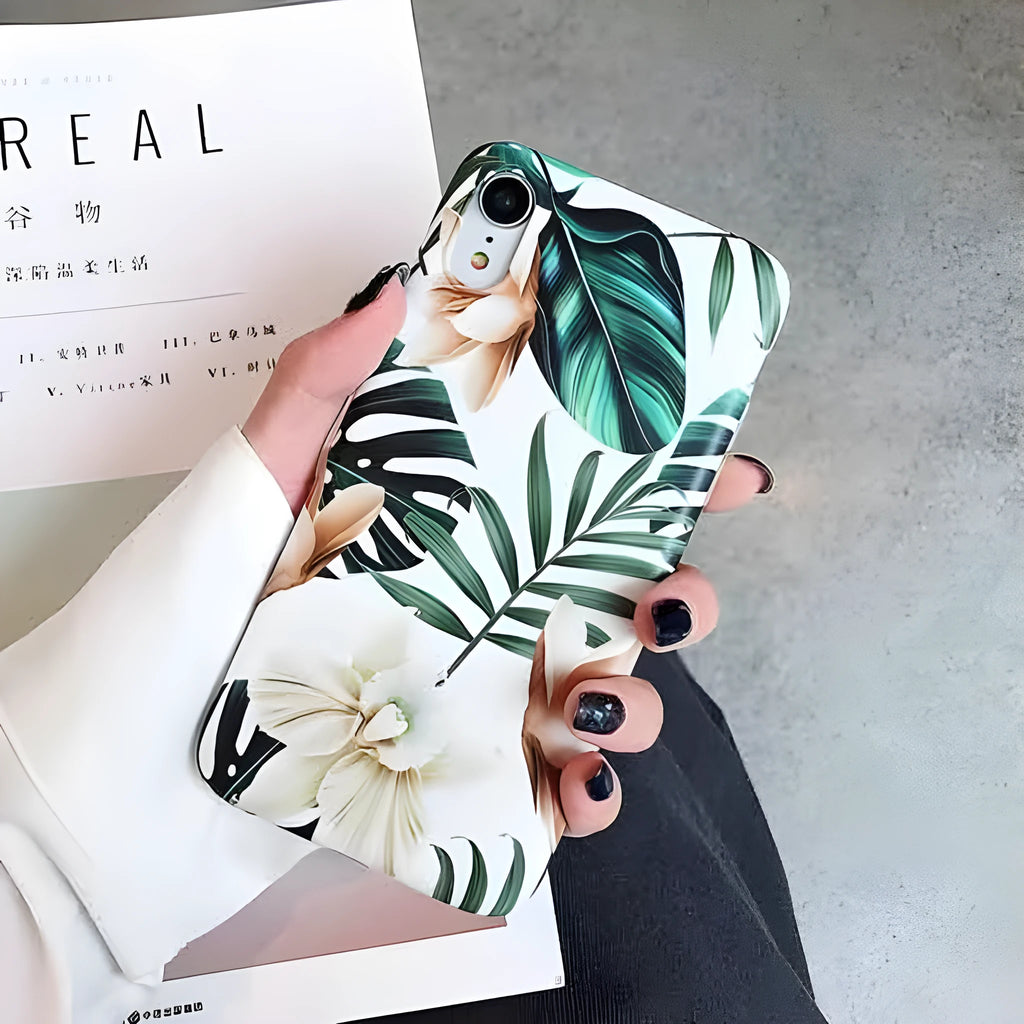 Floral banana leaf design TPU back case for iPhone XS Max and XR models